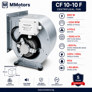 Центробежен двойнозасмукващ вентилатор MMotors CF 10-10 F 4P 1V, 600 W