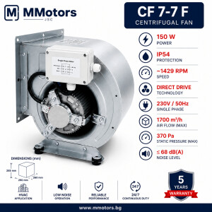 Центробежен двойнозасмукващ вентилатор MMotors CF 7-7 F 4P 1V, 150W, 1700 m³/h