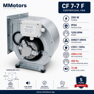 Центробежен двойнозасмукващ вентилатор MMotors CF 7-7 F 4P 1V, 250W, 2100 m³/h