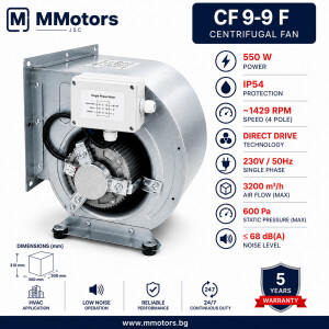 Центробежен двойнозасмукващ вентилатор MMotors CF 9-9 F 4P 1V, 550 W