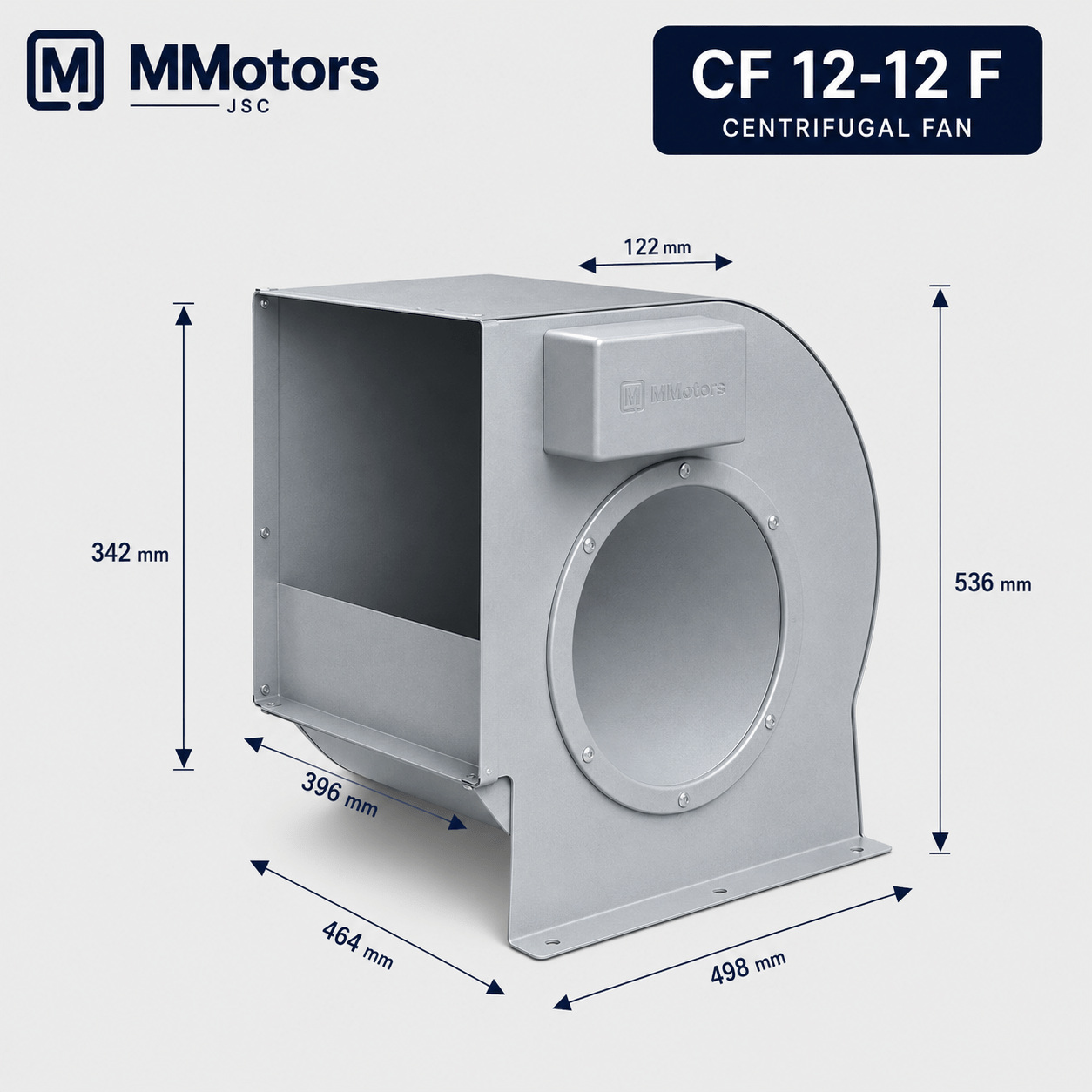 Центробежен двойнозасмукващ вентилатор MMotors CF 12-12 F 6P 1V, 1100 W - Image 2