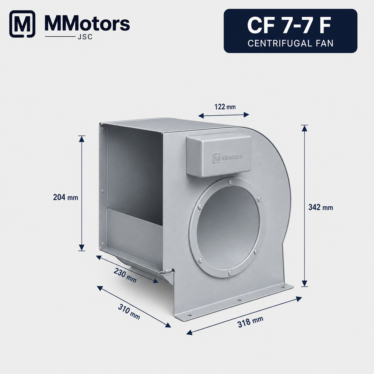 Центробежен двойнозасмукващ вентилатор MMotors CF 7-7 F 4P 1V, 150W, 1700 m³/h - Image 2