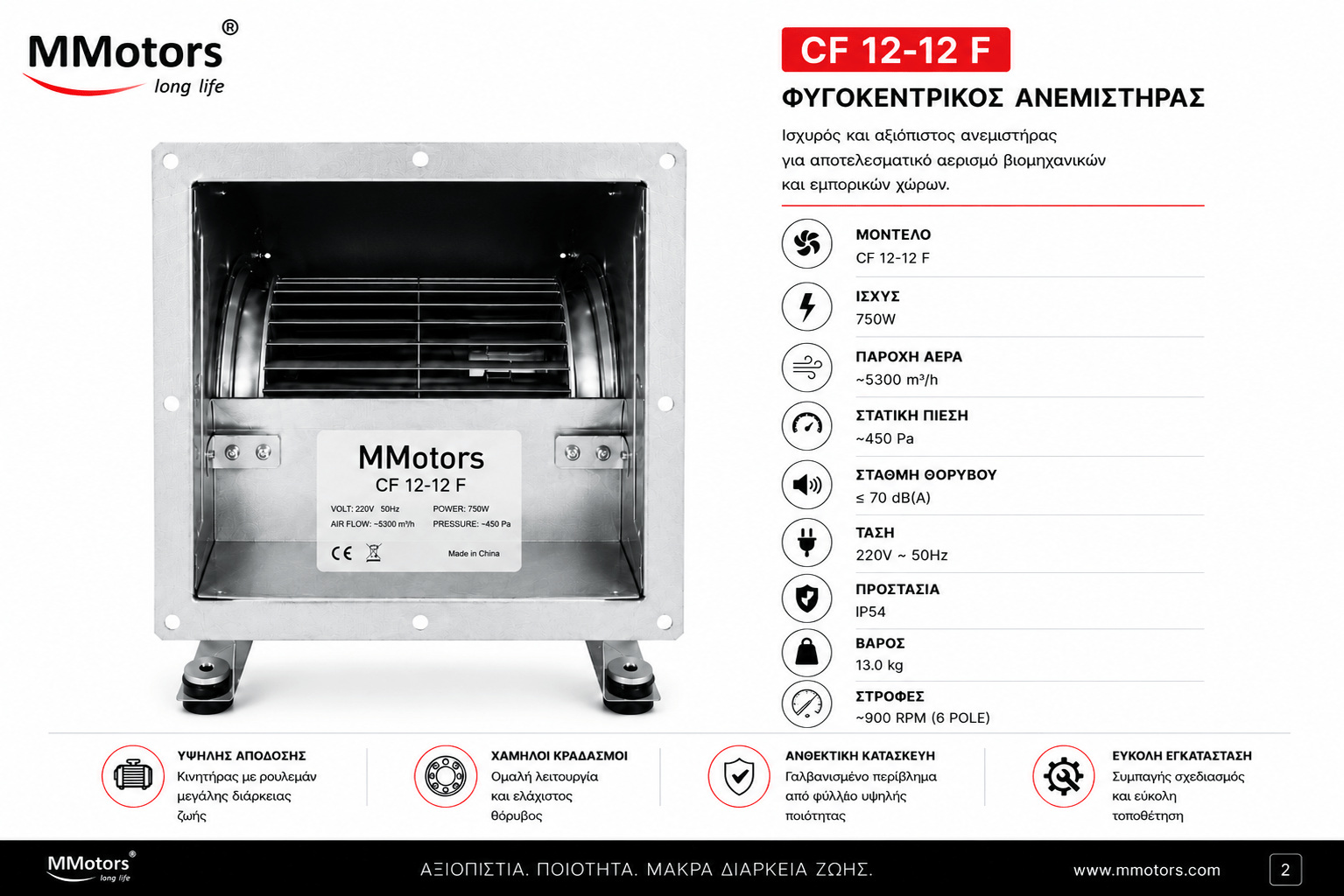 Центробежен двойнозасмукващ вентилатор MMotors CF 12-12 F 6P 1V, 750 W - Image 3