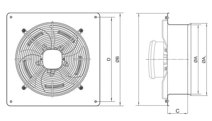 Размерен чертеж AirRoxy aRok с размери A, A1, B, C и D